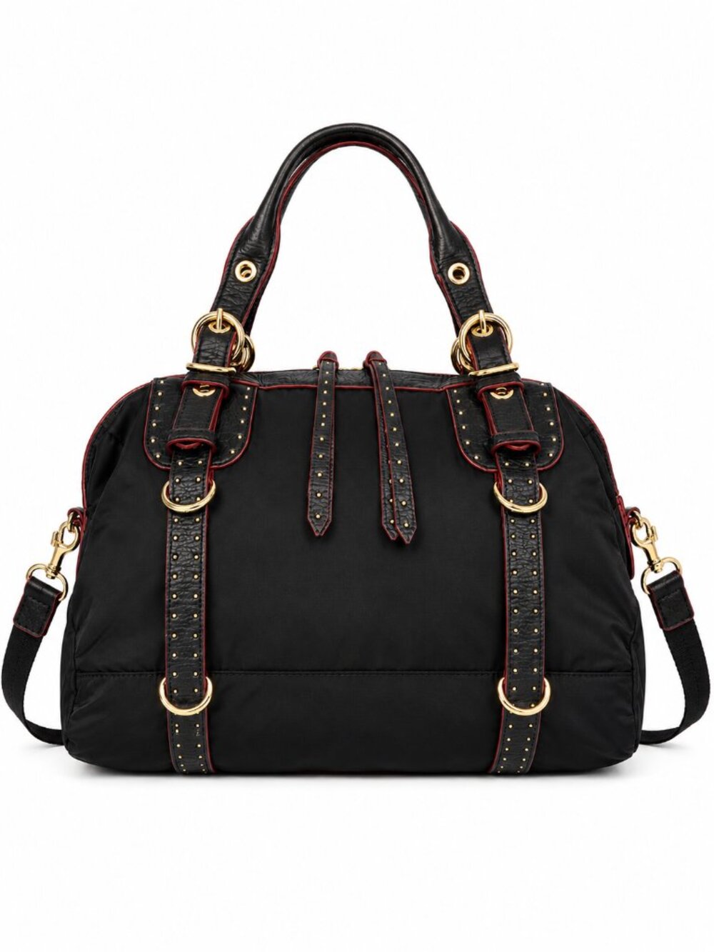 MZ Wallace Bedford Satchel Crossbody Bag Black Nylon Gold Hardware